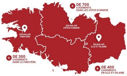 Carte des agence immobilière sociale SOLIHA en Bretagne